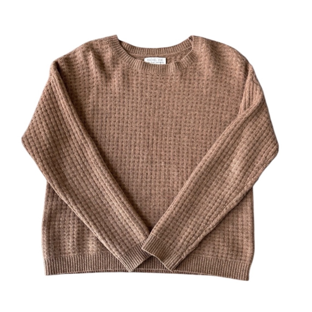 Rachel Zoe Waffle Sweater, 100% 2-Play Cashmere, Size Small, Tan